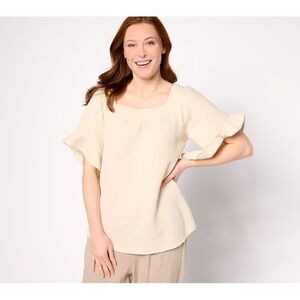 Kim GravelTop Sz S Beach Gauze Square Neck Beige A643864 see matching pants